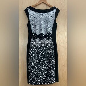 Joseph Ribkoff Black and White Dress with Floral Detail